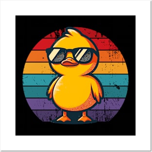 Cool Retro Yellow Duck in Sunglasses 70s 80s 90s Funny Duck Posters and Art